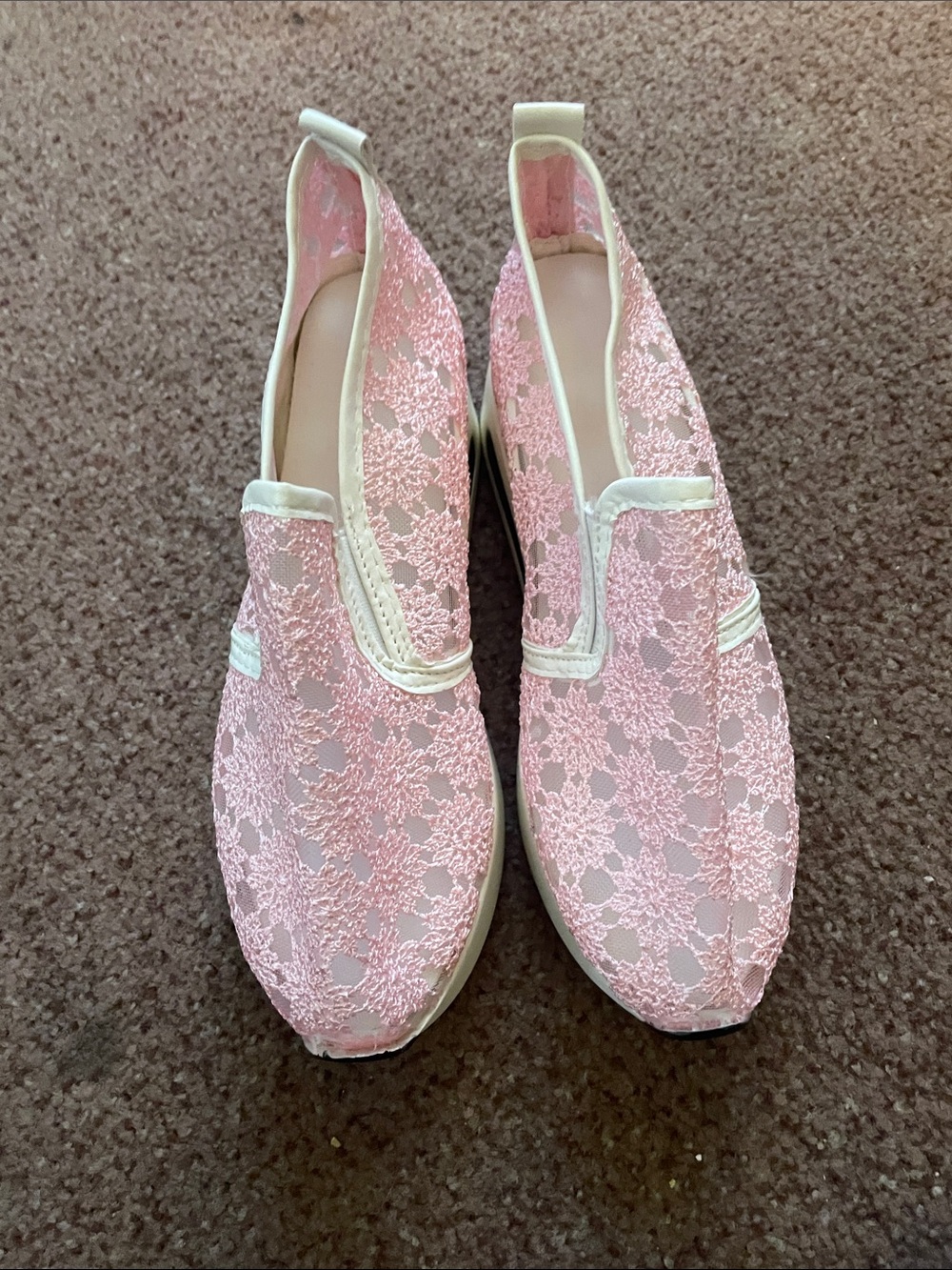 Women's Pink Lace Slip-On Mules